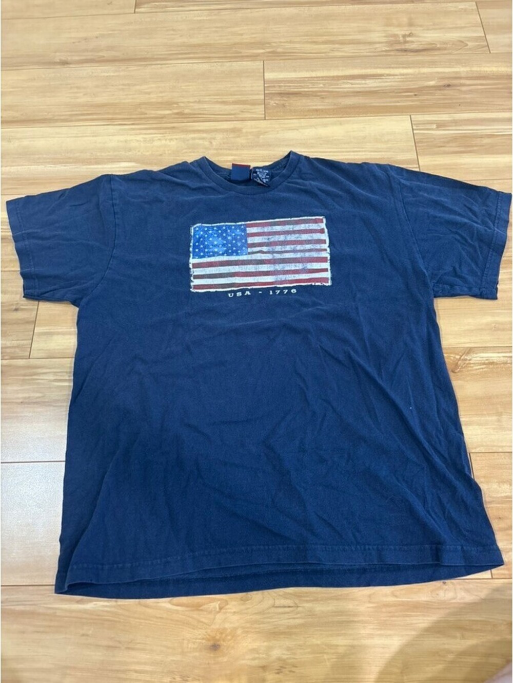 Vintage 90s Distressed American Flag Tee XL Navy Made in USA